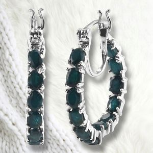 NWT RARE TEAL GRANDIDIERITE HOOP EARRINGS IN PLATINUM OVER STERLING SILVER